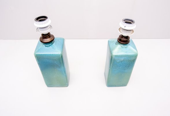 Turquoise Ceramic Table Lamps, 1970s, Set of 2-GCG-912938