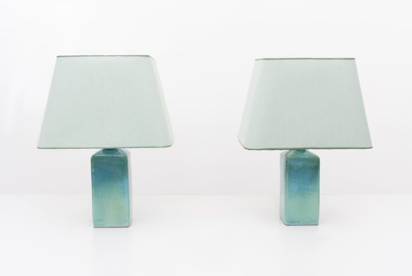 Turquoise Ceramic Table Lamps, 1970s, Set of 2-GCG-912938