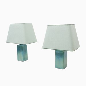 Turquoise Ceramic Table Lamps, 1970s, Set of 2-GCG-912938