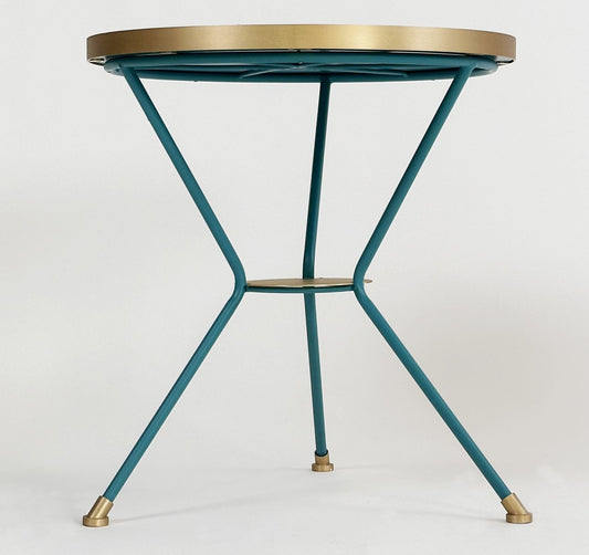 Turquoise Coffee Table in Iron and Bamboo with Brass Details