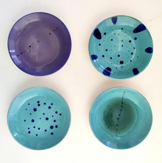 Turquoise Earthenware Vide-Poche / Decorative Plates by Albisola, 1950s, Set of 4