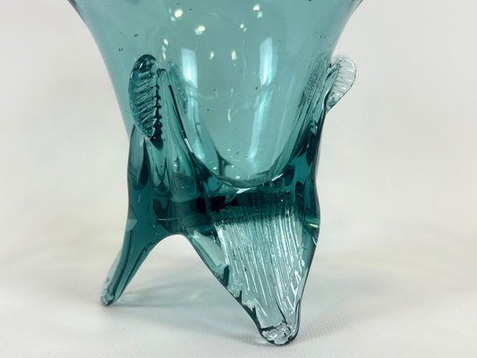 Turquoise Polish Glass Basket from Ząbkowice Glassworks, 1960s-ZCY-2031591