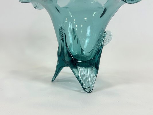 Turquoise Polish Glass Basket from Ząbkowice Glassworks, 1960s-ZCY-2031591