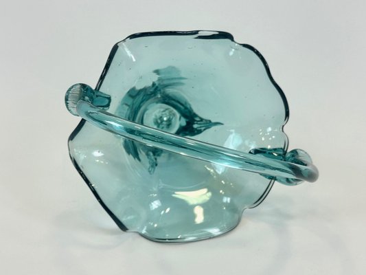 Turquoise Polish Glass Basket from Ząbkowice Glassworks, 1960s-ZCY-2031591