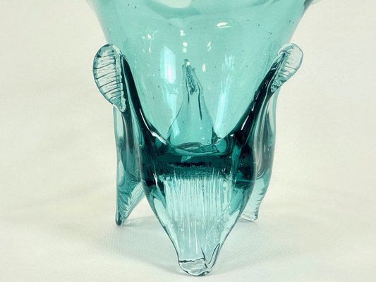 Turquoise Polish Glass Basket from Ząbkowice Glassworks, 1960s-ZCY-2031591