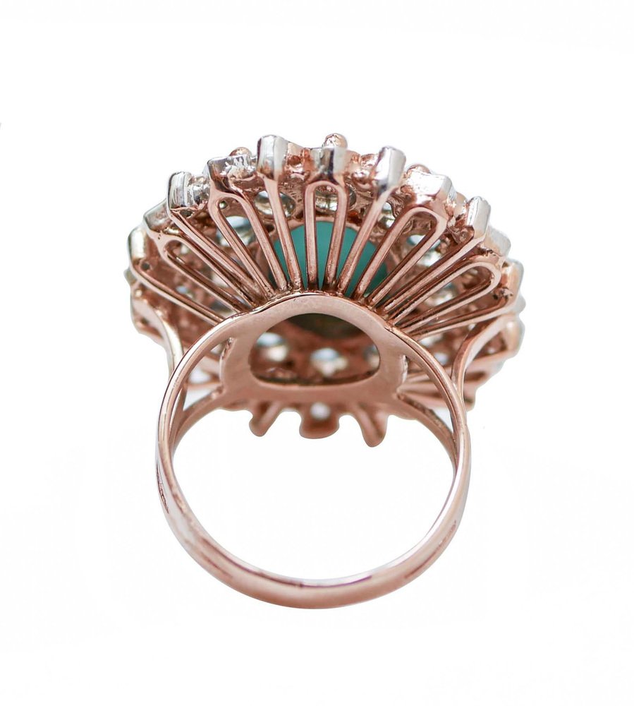 Turquoise, Topazs, Diamonds, Rose Gold and Silver Ring