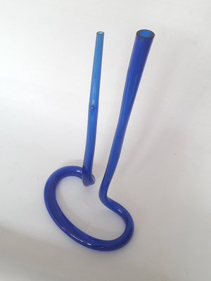 Twisted Glass Vase in Blue Cobalt, 1970s-XUQ-1445054