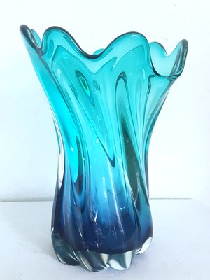 Twisted Turquoise Murano Glass Vase-QDP-1107465