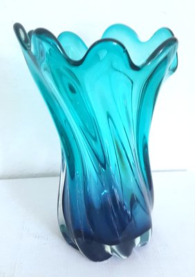 Twisted Turquoise Murano Glass Vase-QDP-1107465