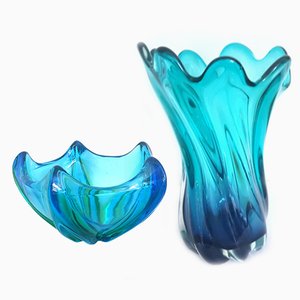 Twisted Turquoise Murano Glass Vase-QDP-1107465