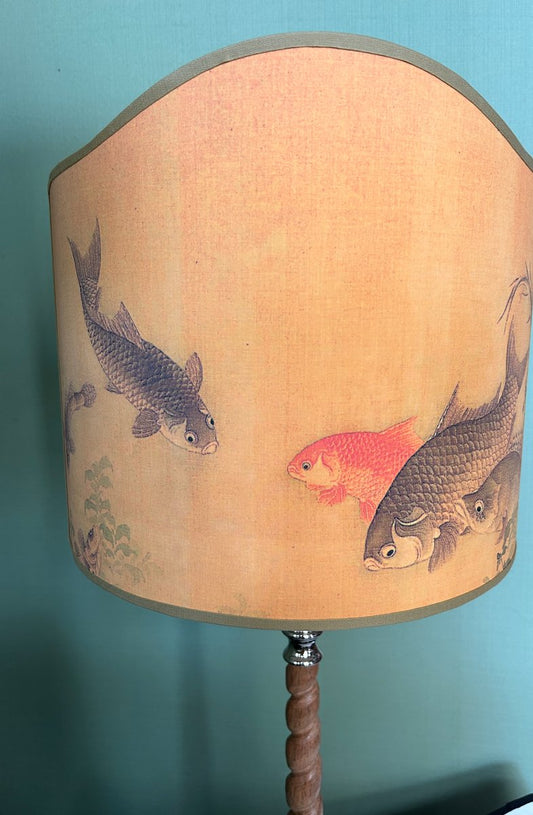 Twisted Wood Base Lamp with Koi Carp Shaped Fan by Corallina