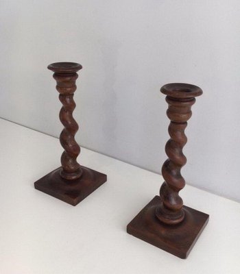 Twisted Wooden Candlesticks, Set of 2-BA-1365772