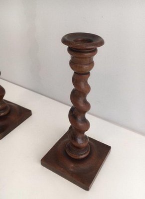 Twisted Wooden Candlesticks, Set of 2-BA-1365772