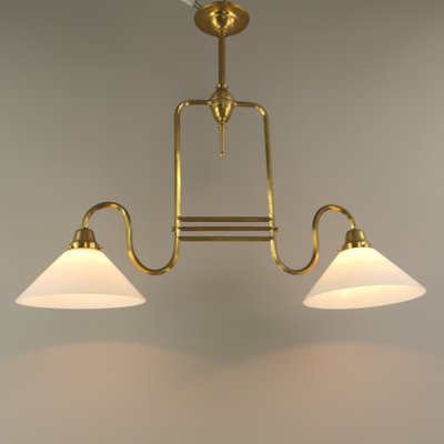 Two-Armed Hanging Lamp with Opal Glass Shade, Austria, 1920s-KDB-1780324