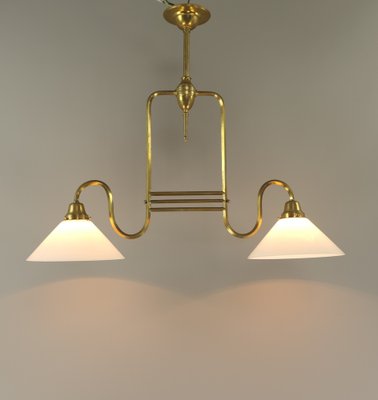 Two-Armed Hanging Lamp with Opal Glass Shade, Austria, 1920s-KDB-1780324