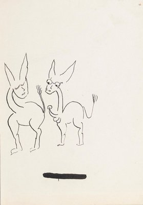 Two Donkeys - China Ink Drawing by Boris Ravitch - Mid 20th Century Mid 20th Century-ZCI-758414