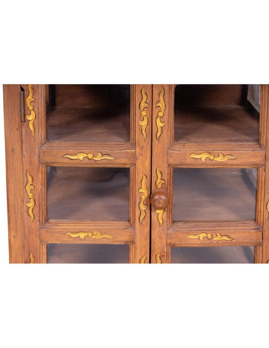 Two-Door Display Cabinet in Acacia Wood with Decorations