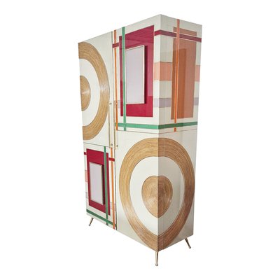 Two-Door Wardrobe in Colored Glass and Bamboo-BEW-1822723