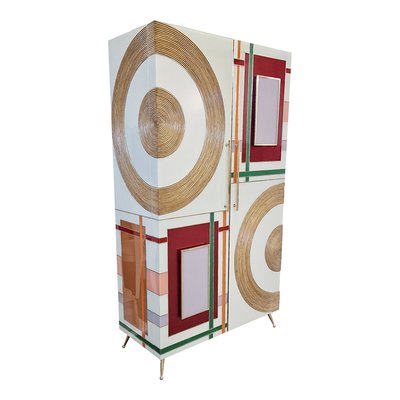 Two-Door Wardrobe in Colored Glass and Bamboo-BEW-1822723