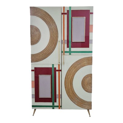 Two-Door Wardrobe in Colored Glass and Bamboo-BEW-1822723