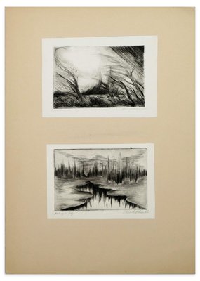 Two Lake Landscapes - Original Etching and Drypoint - 1970s 1970s-ZCI-762190