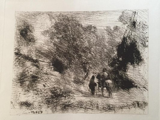 Two Men and a Horse, 20th Century, Etching-ZCI-788961