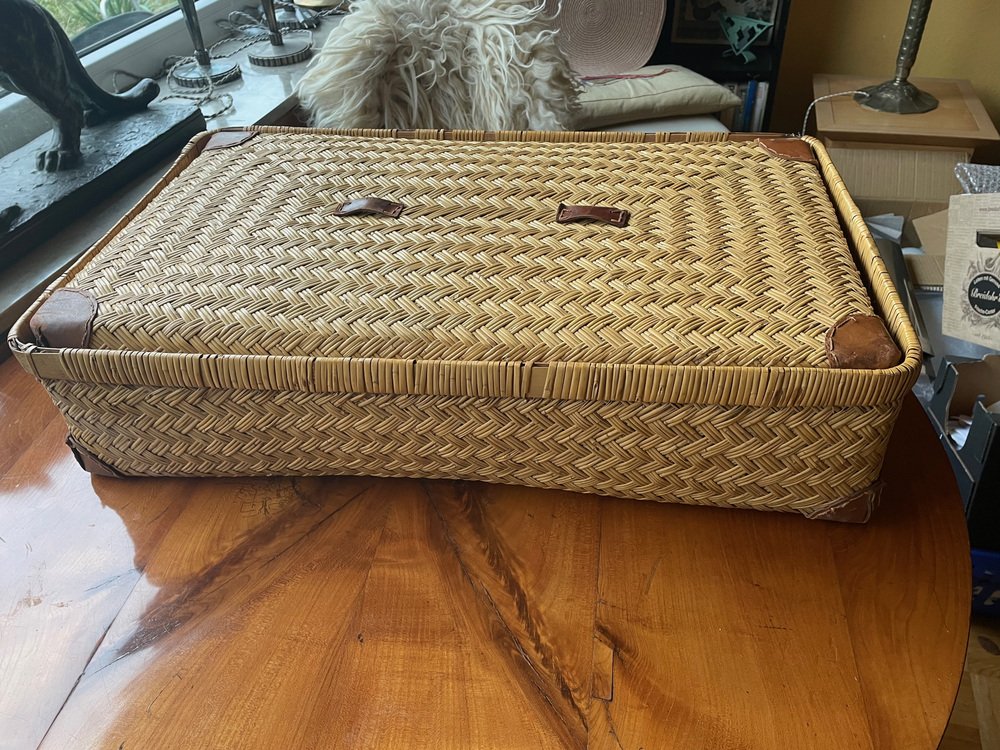 Two-Part Storage Box in Rattan and Leather by Adrien Audoux & Frida Minet, 1930s-XHV-1807171