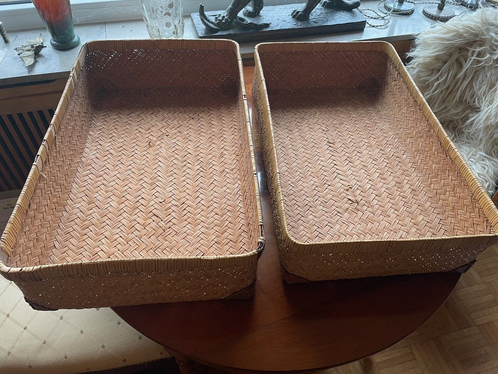 Two-Part Storage Box in Rattan and Leather by Adrien Audoux & Frida Minet, 1930s