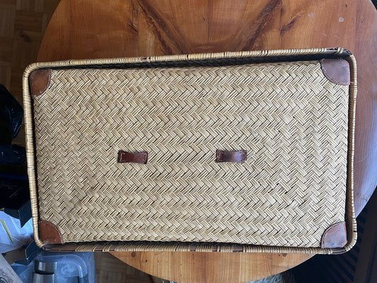 Two-Part Storage Box in Rattan and Leather by Adrien Audoux & Frida Minet, 1930s-XHV-1807171