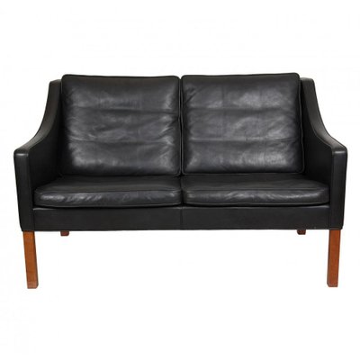 Two Person 2208 Sofa in Patinated Black Leather by Børge Mogensen for Fredericia, 1980s-MTD-1400770