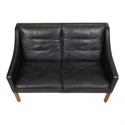 Two Person 2208 Sofa in Patinated Black Leather by Børge Mogensen for Fredericia, 1980s-MTD-1400770