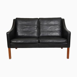 Two Person 2208 Sofa in Patinated Black Leather by Børge Mogensen for Fredericia, 1980s-MTD-1400770