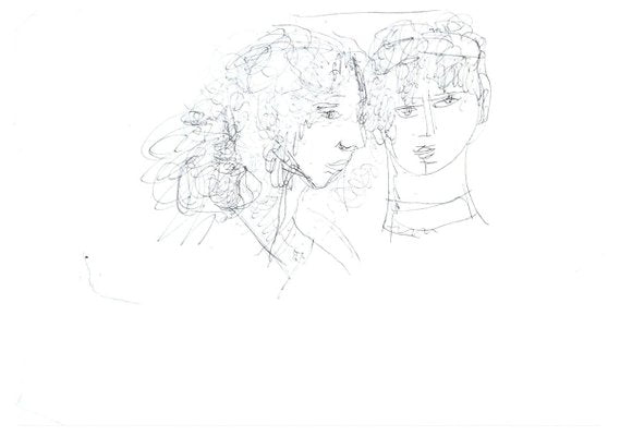 Two Portraits - Original Pen Drawing by Jeanne Daour - Mid 1900 Mid 20th Century-ZCI-757368