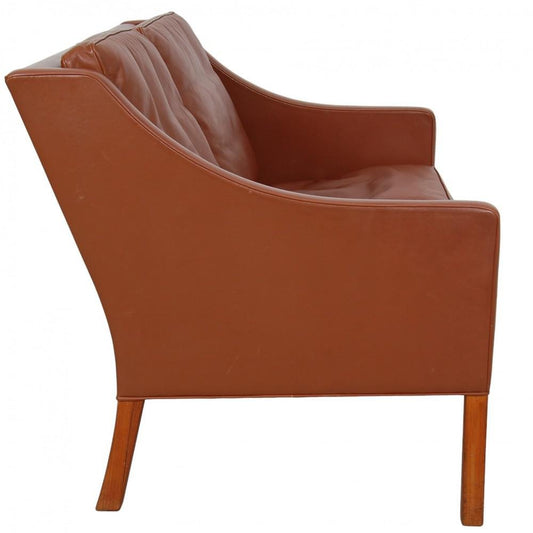 Two-Seater 2208 Sofa in Brown Leather by Børge Mogensen, 1980s