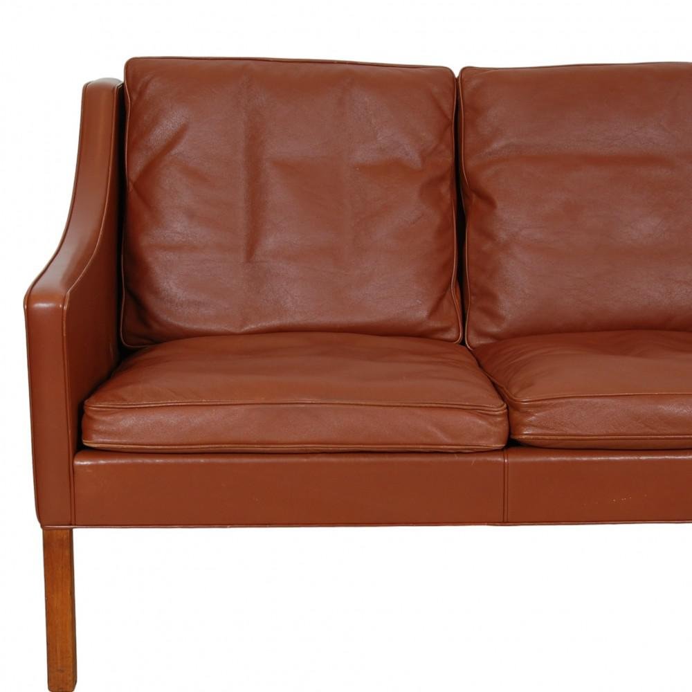 Two-Seater 2208 Sofa in Brown Leather by Børge Mogensen, 1980s