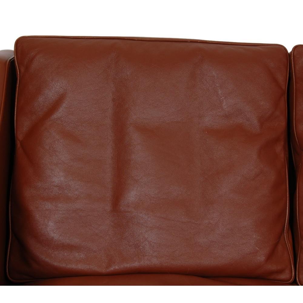 Two-Seater 2208 Sofa in Brown Leather by Børge Mogensen, 1980s