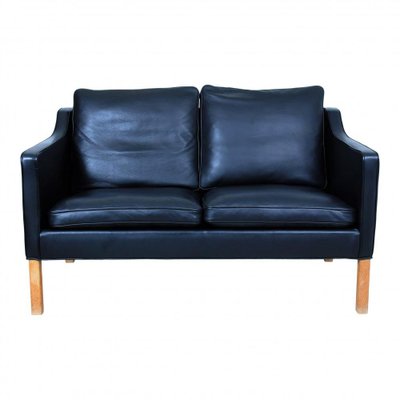 Two Seater 2322 Sofa in Black Bison and Oak by Børge Mogensen for Fredericia, 1890s-MTD-1400759