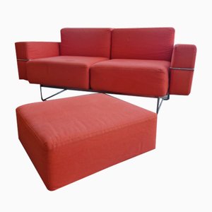 Two-Seater Sofa with Orange Ipercubik Pouf by Biesse-EBW-2017565