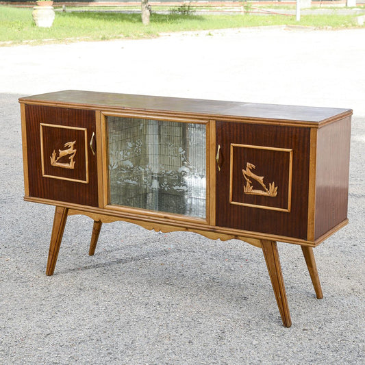 Two-Tone Bar Cabinet Sideboard with Carved Cevi, Italy, 1960s