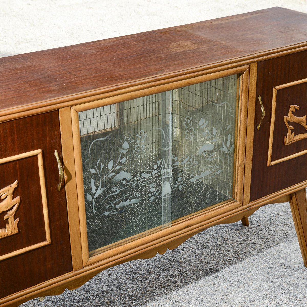 Two-Tone Bar Cabinet Sideboard with Carved Cevi, Italy, 1960s