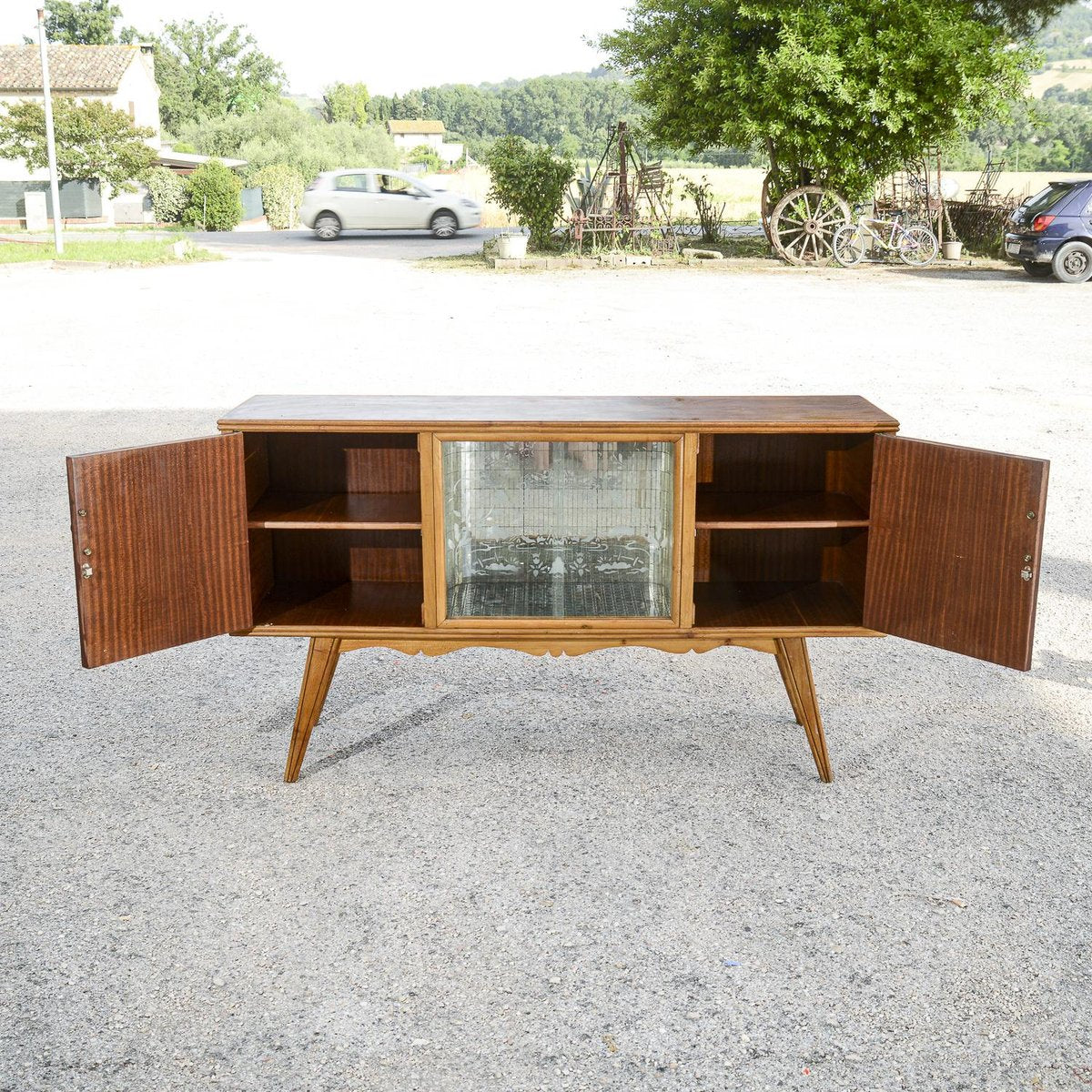 Two-Tone Bar Cabinet Sideboard with Carved Cevi, Italy, 1960s