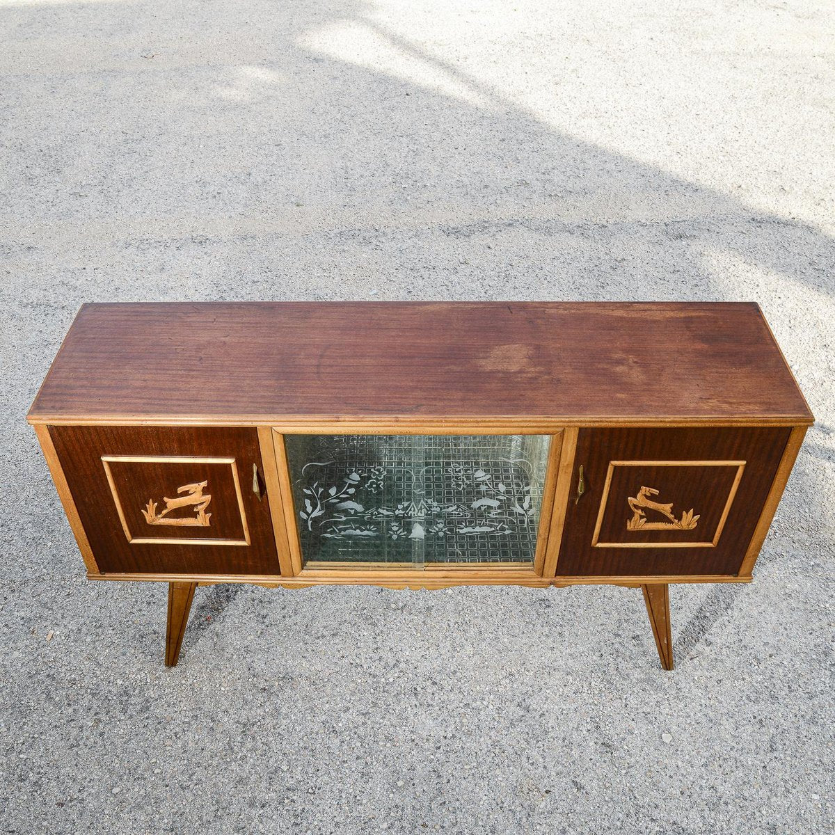 Two-Tone Bar Cabinet Sideboard with Carved Cevi, Italy, 1960s