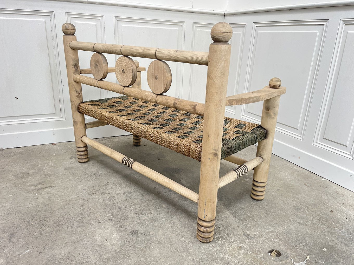 Two-Tone Bench in Woven Rope, 1950s