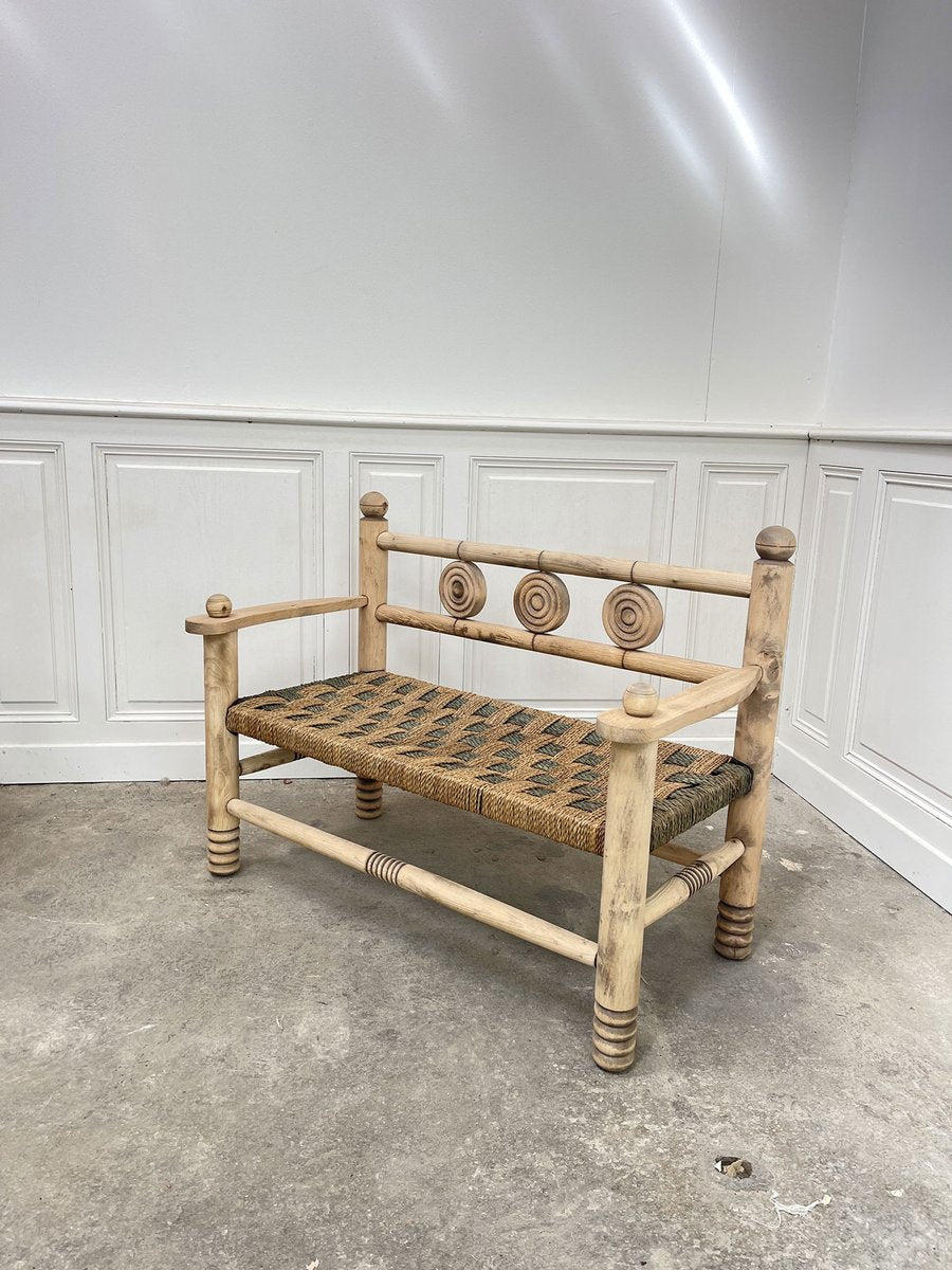 Two-Tone Bench in Woven Rope, 1950s