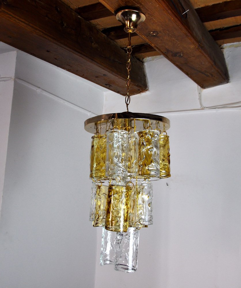 Two-Tone Chandelier in Orange and Transparent Murano Glass attributed to Zero Quattro, 1970s