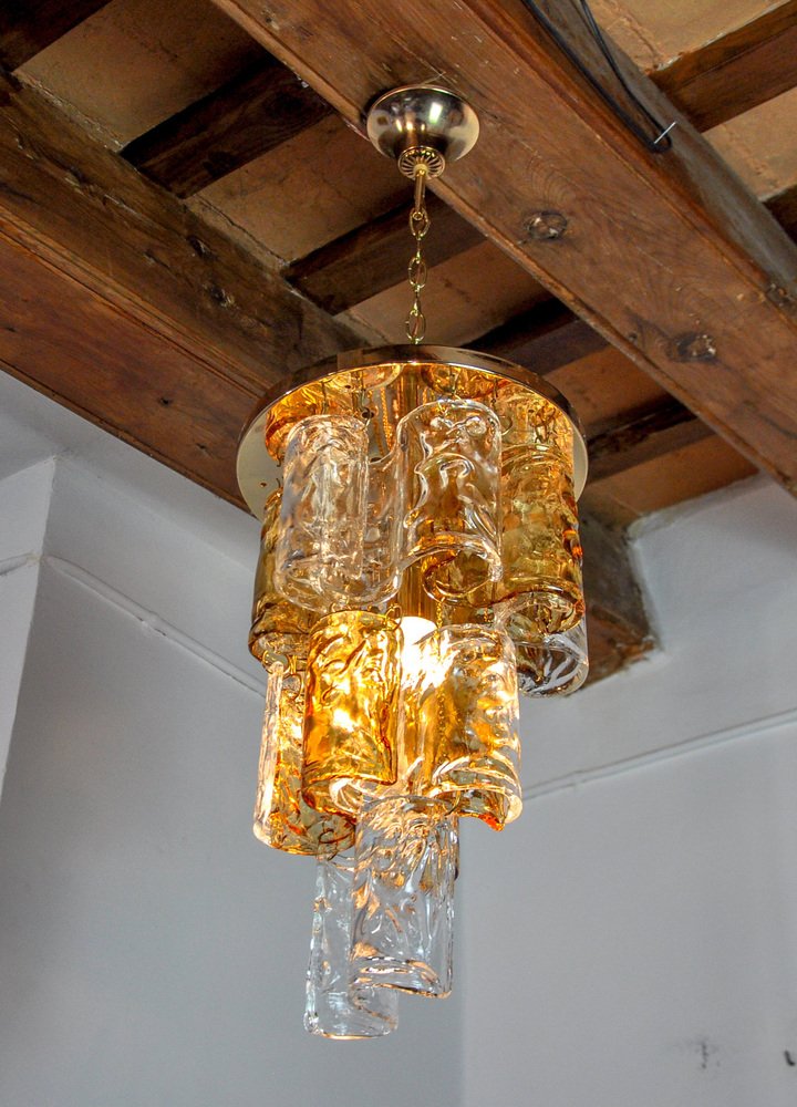 Two-Tone Chandelier in Orange and Transparent Murano Glass attributed to Zero Quattro, 1970s