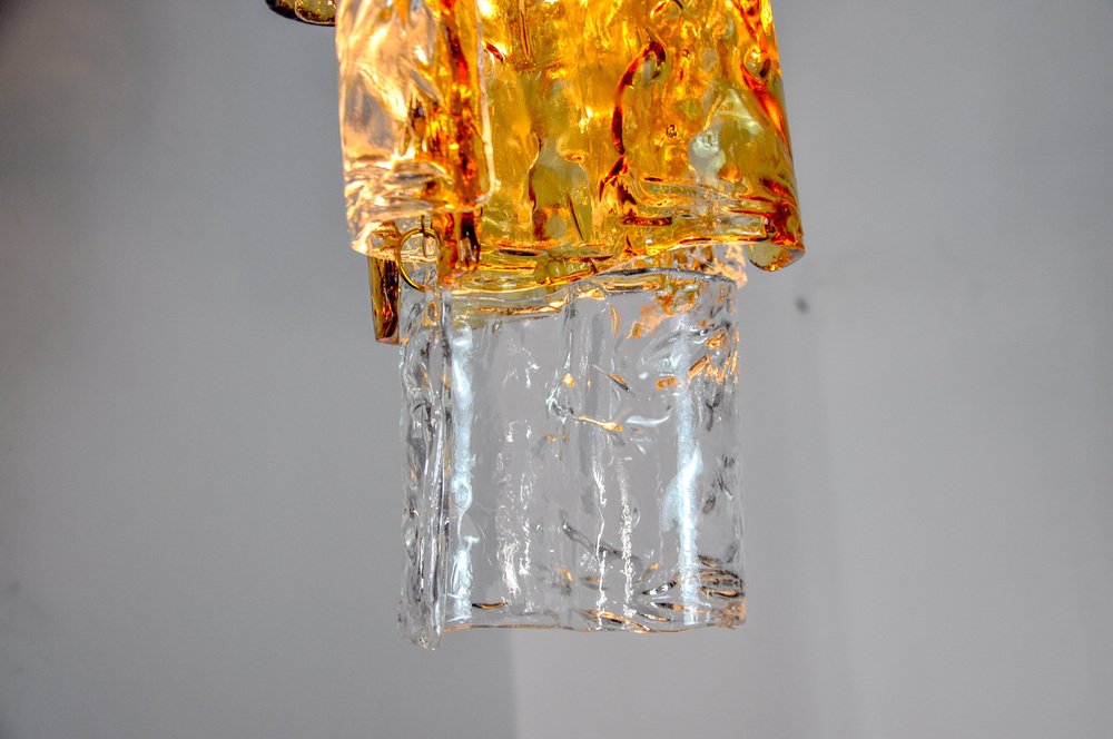 Two-Tone Chandelier in Orange and Transparent Murano Glass attributed to Zero Quattro, 1970s