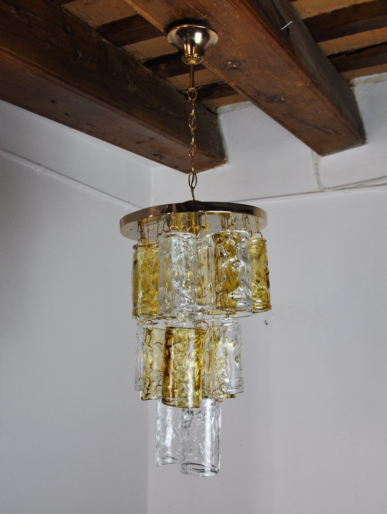 Two-Tone Chandelier in Orange and Transparent Murano Glass attributed to Zero Quattro, 1970s