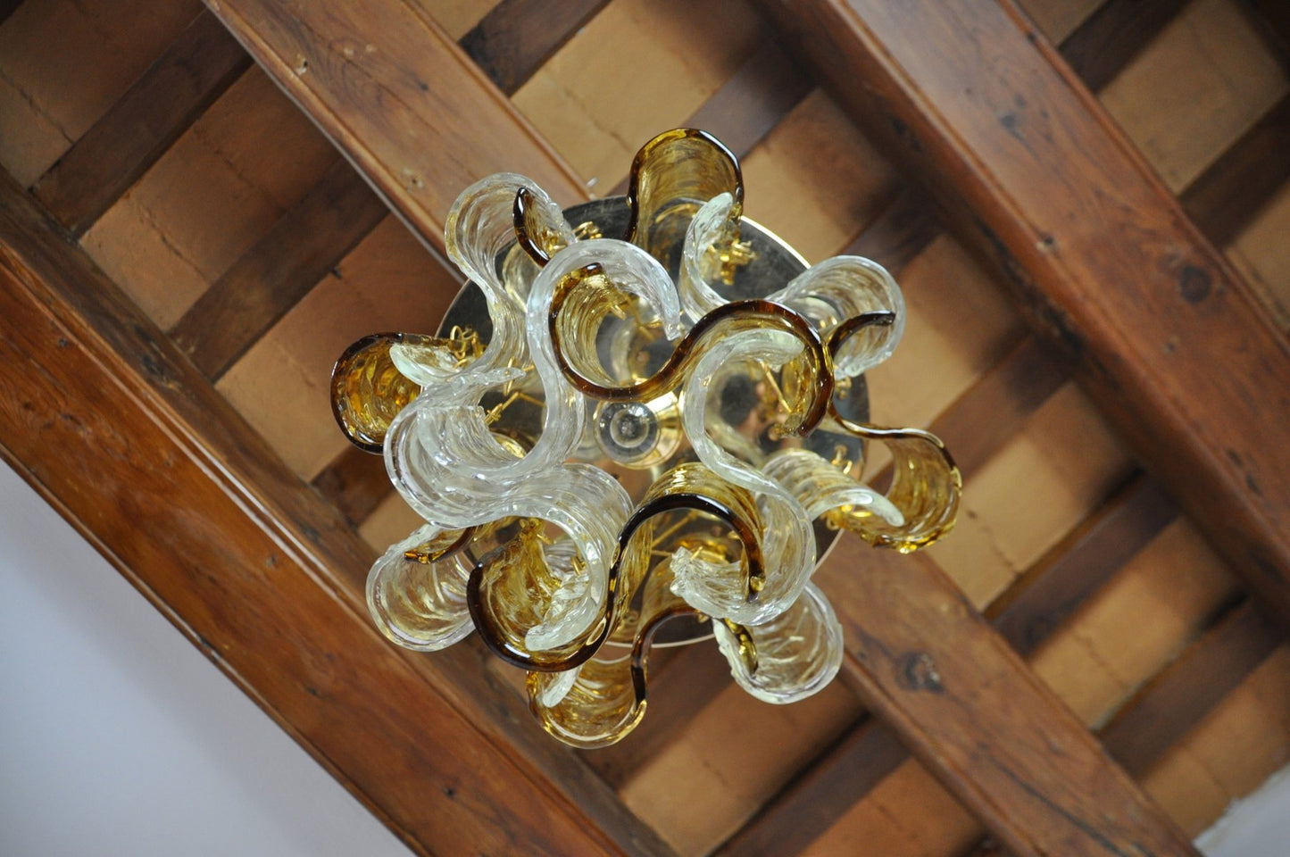 Two-Tone Chandelier in Orange and Transparent Murano Glass attributed to Zero Quattro, Italy, 1970s