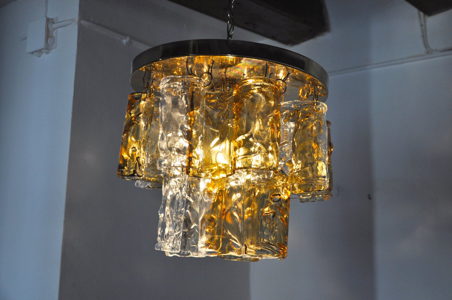 Two-Tone Chandelier in Orange and Transparent Murano Glass attributed to Zero Quattro, Italy, 1970s